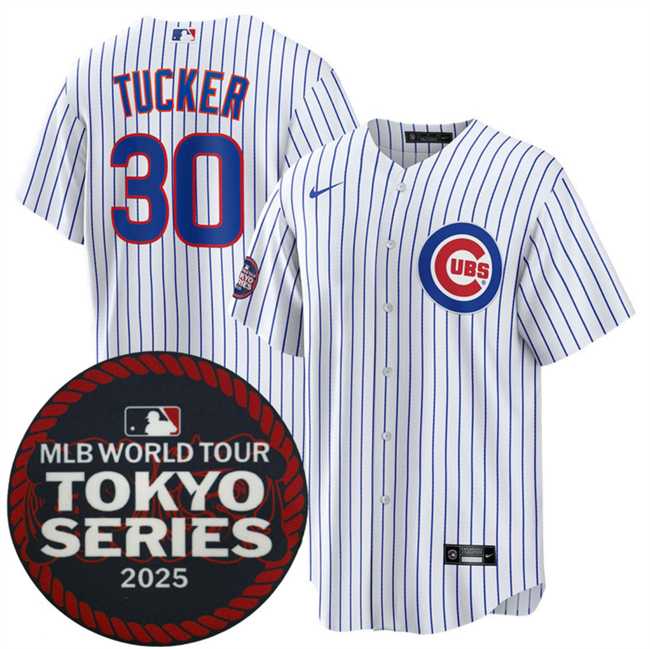 Men%27s Chicago Cubs #30 Kyle Tucker White 2025 World Tour Tokyo Series Home Stitched Jersey Dzhi->chicago cubs->MLB Jersey